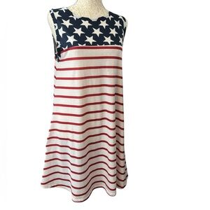 Patriotic Stars and Stripes Sun Dress with Pockets EUC